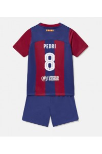 Fotbalové Dres Barcelona Pedri Gonzalez #8 Dětské Domácí Oblečení 2023-24 Krátký Rukáv (+ trenýrky)